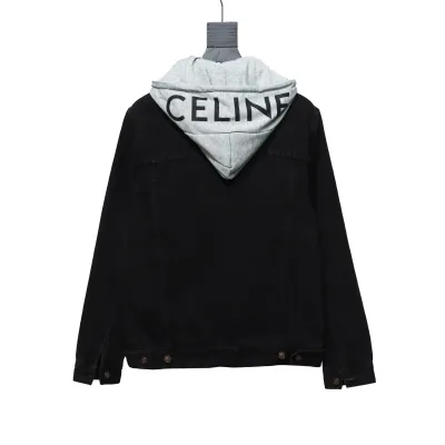 Celine Hooded Denim Jacket Black and Gray 02