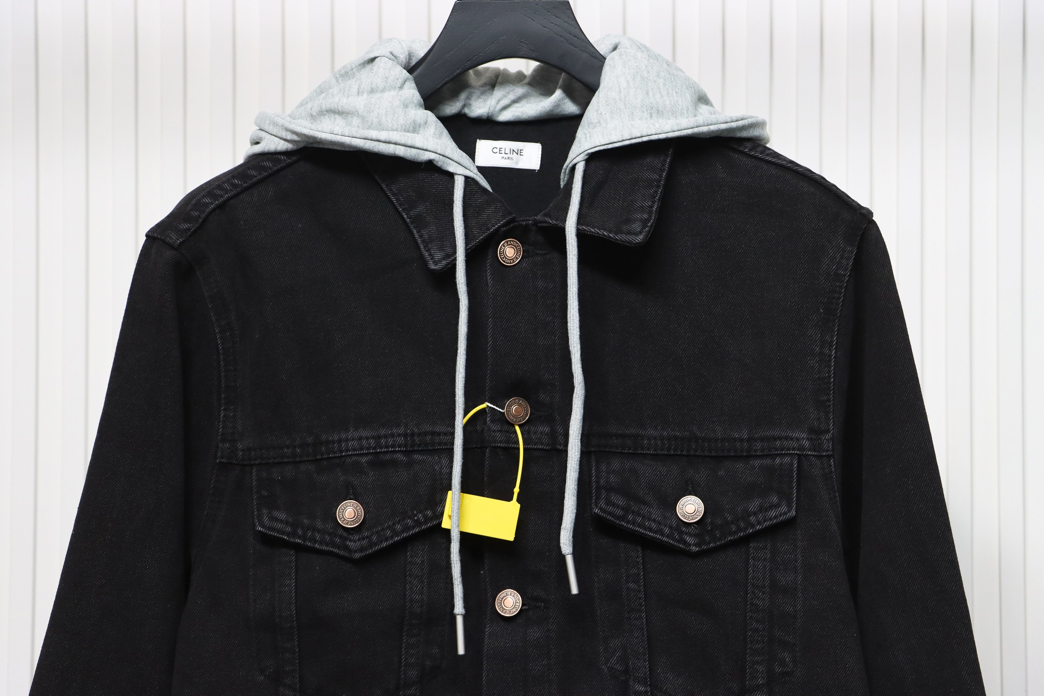 Celine Hooded Denim Jacket Black and Gray