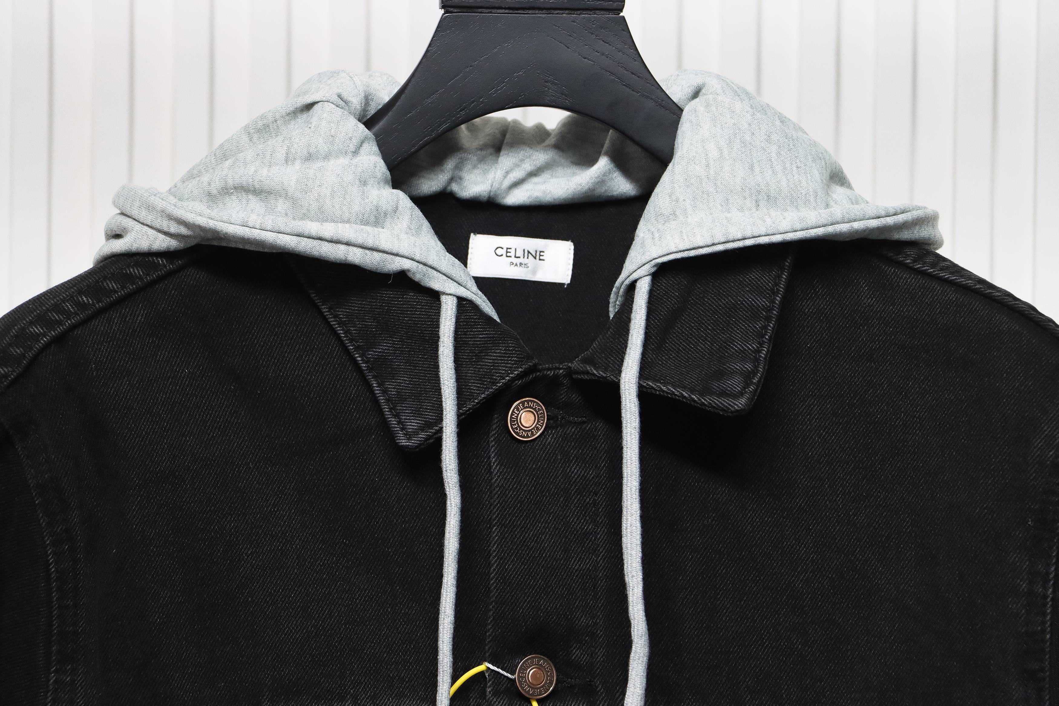 Celine Hooded Denim Jacket Black and Gray