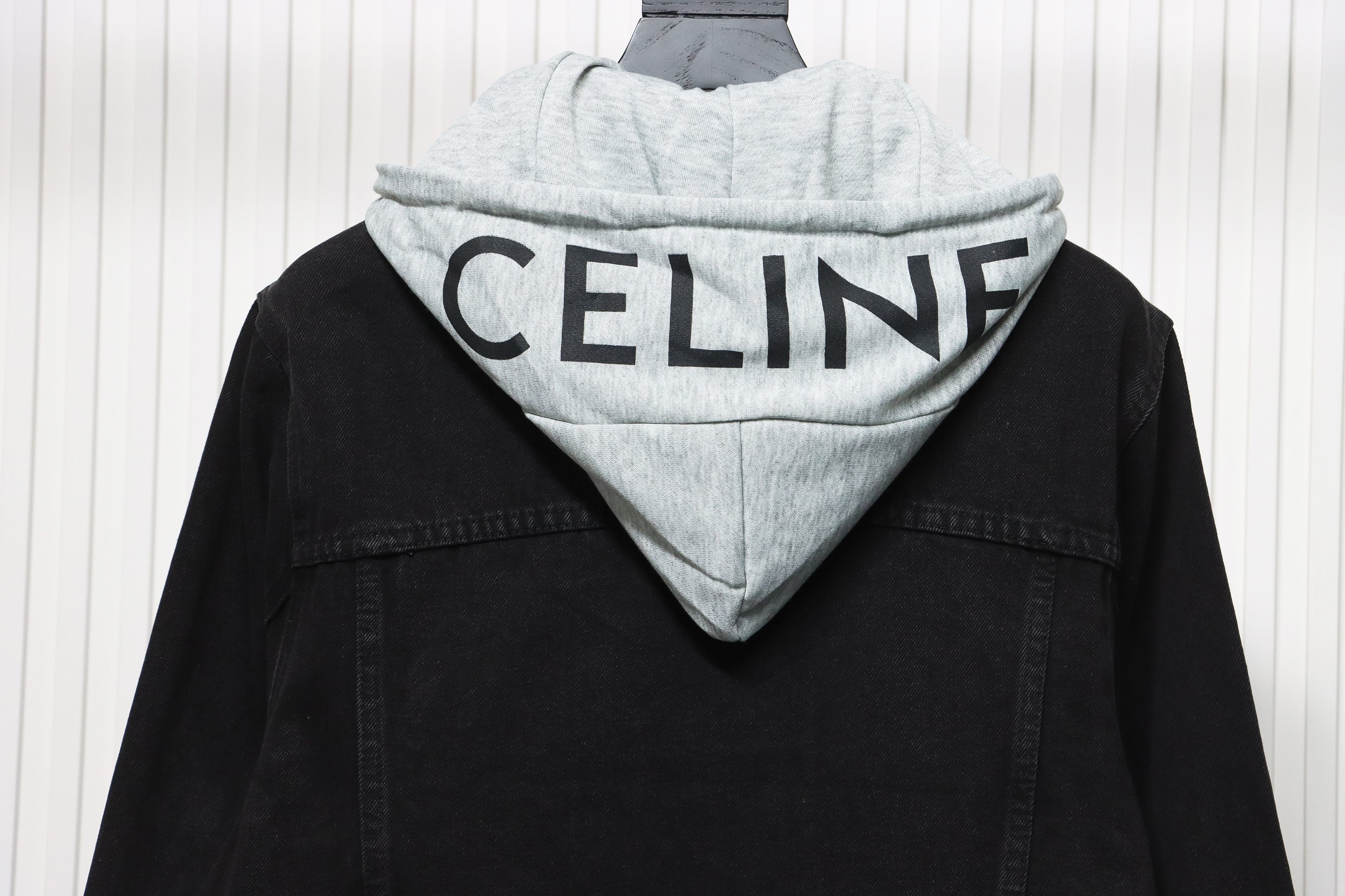 Celine Hooded Denim Jacket Black and Gray
