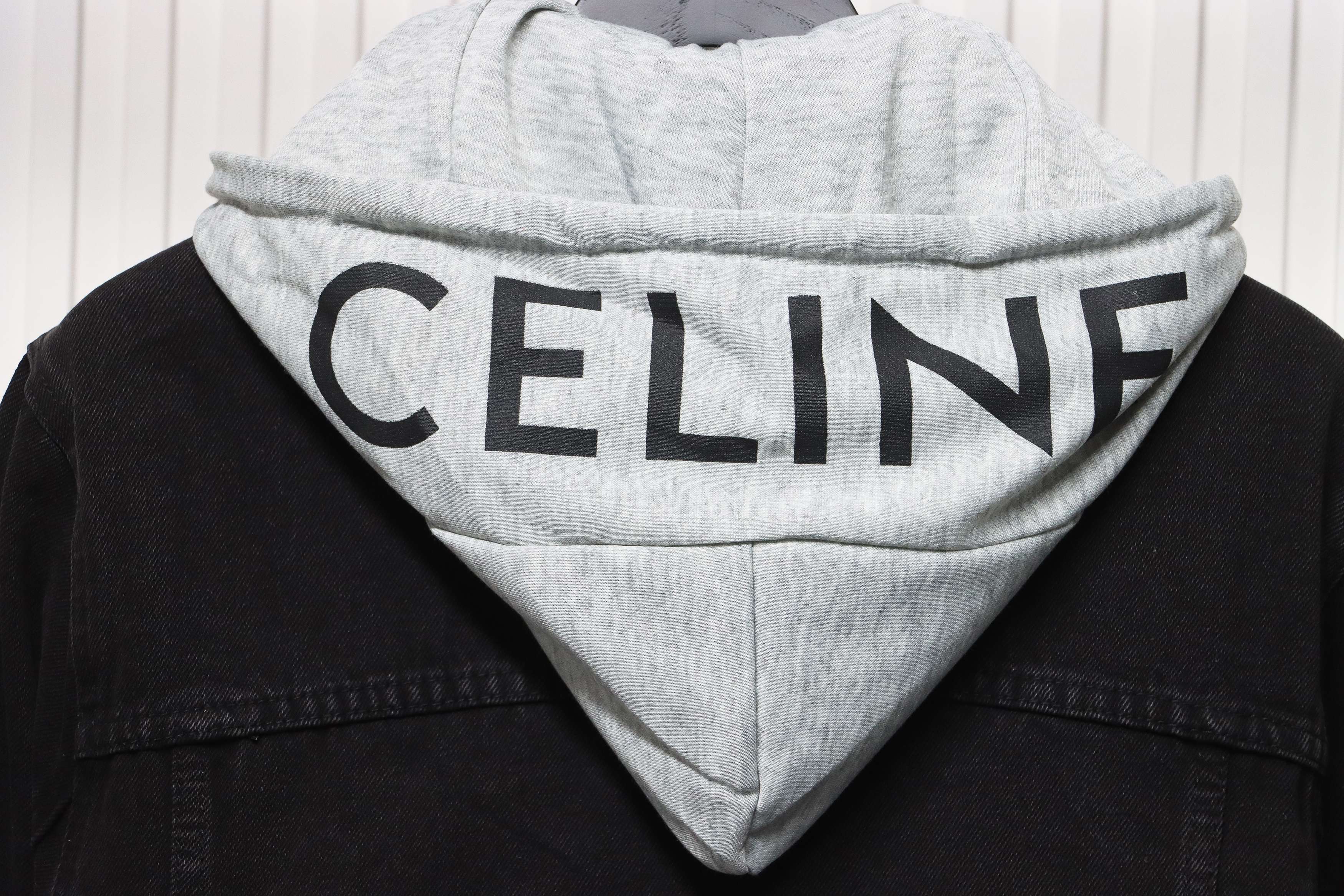 Celine Hooded Denim Jacket Black and Gray