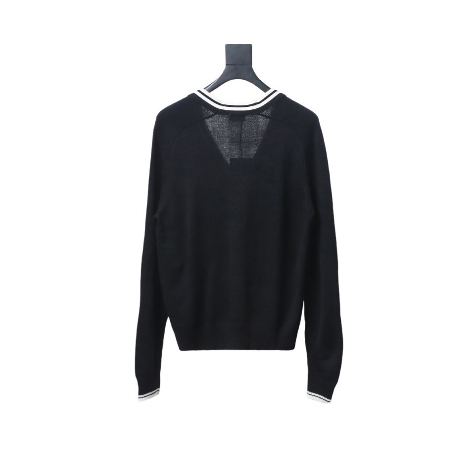 Celine 24FW Small Label Striped Knit Cardigan Black