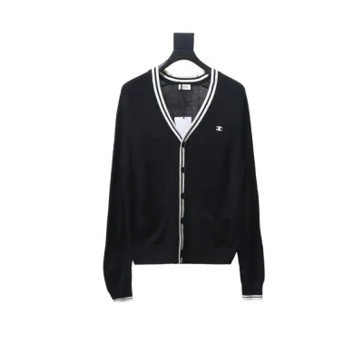 Celine 24FW Small Label Striped Knit Cardigan Black 02