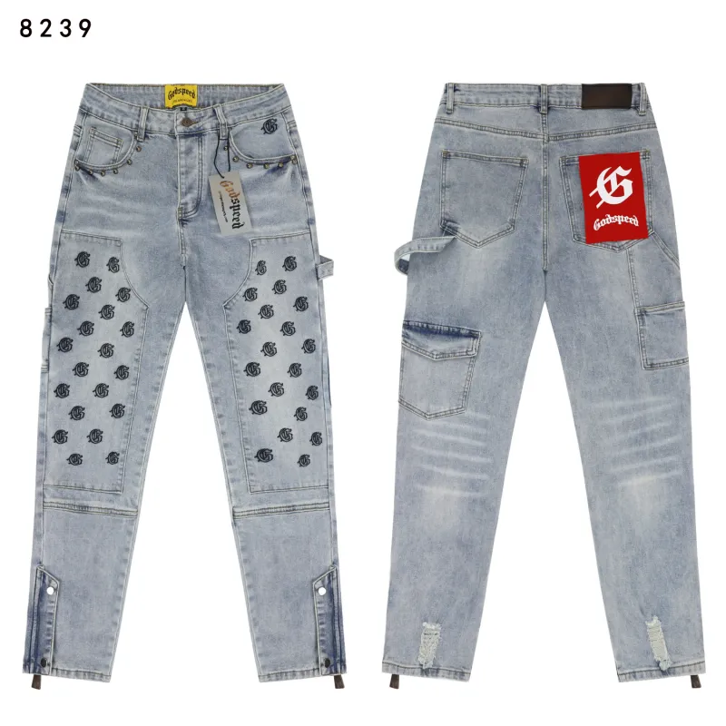 Godspeed Embroidered Multi-Pocket Jeans #8239 Blue