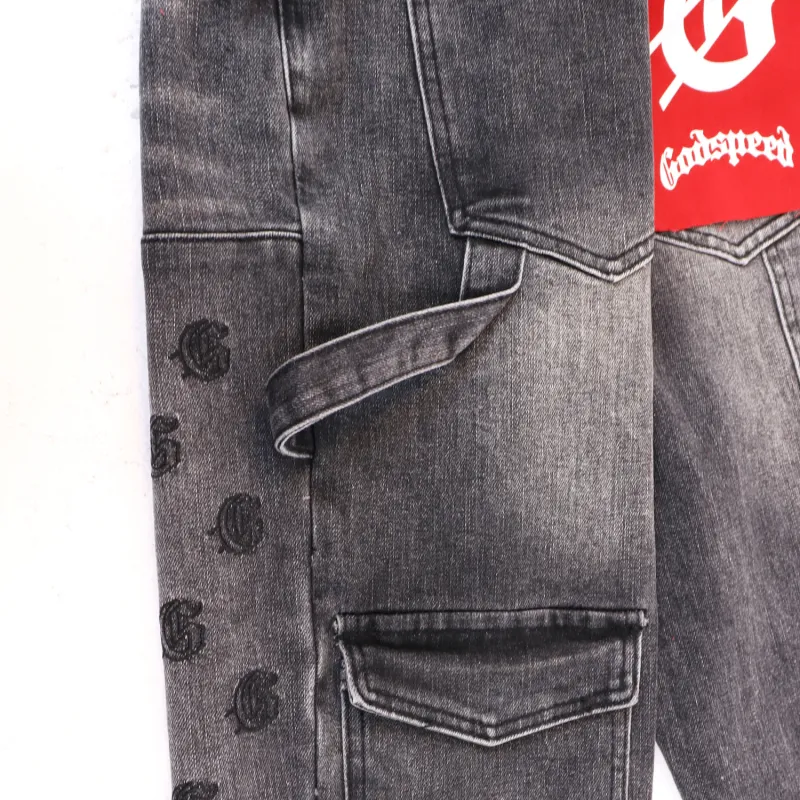 Godspeed Embroidered Multi-Pocket Jeans #8239 Smoky Gray
