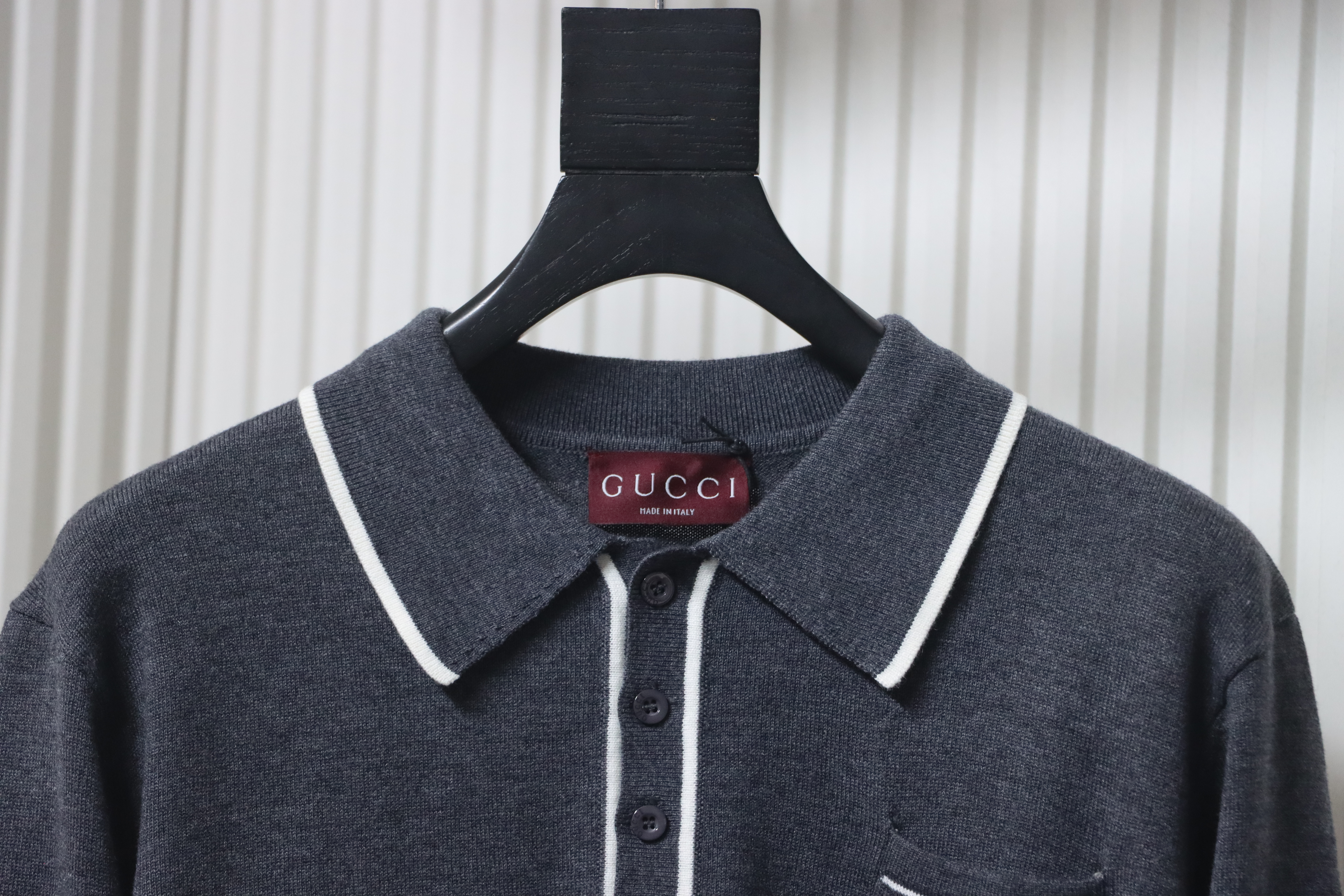 Gucci 25fw Color-blocked Trim Letter Pocket Collar Knit Sweater