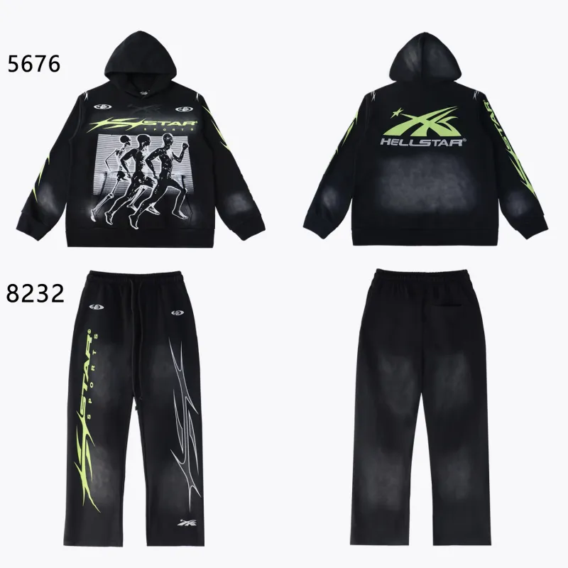 Hellstar Sports Hoodie & Sweatpants Set Black Green #5676-8232