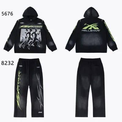 Hellstar Sports Hoodie & Sweatpants Set Black Green #5676-8232 01