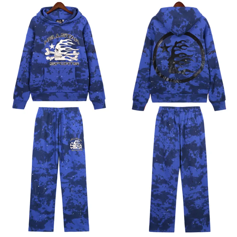 Hellstar Sports Tie-Dye Skull Hoodie & Sweatpants Set #8197 Blue