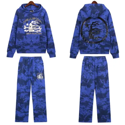 Hellstar Sports Tie-Dye Skull Hoodie & Sweatpants Set #8197 Blue 01