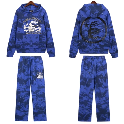 Hellstar Sports Tie-Dye Skull Hoodie & Sweatpants Set #8197 Blue 01
