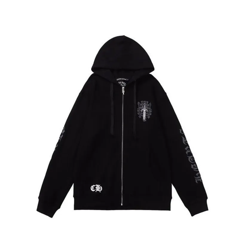 Chrome Hearts Floral Dagger Logo Black Zip Up Hoodie