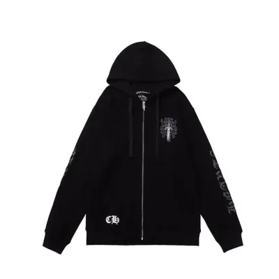 Chrome Hearts Floral Dagger Logo Black Zip Up Hoodie 01