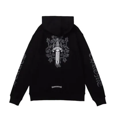 Chrome Hearts Floral Dagger Logo Black Zip Up Hoodie 02