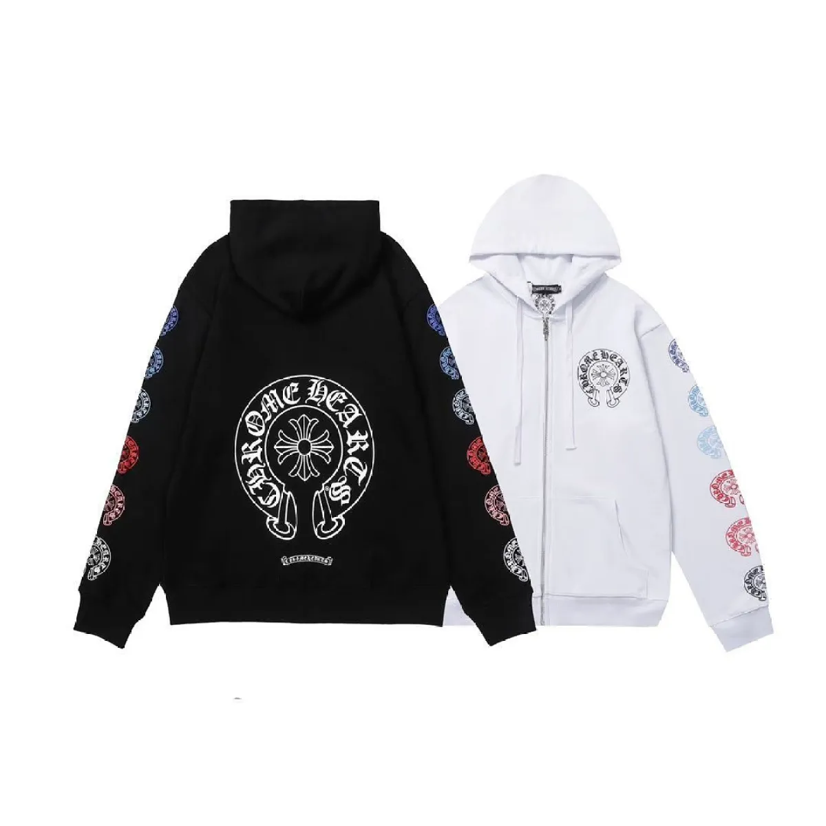 Chrome Hearts Multicolor Sleeve Zip Hoodie Black/White