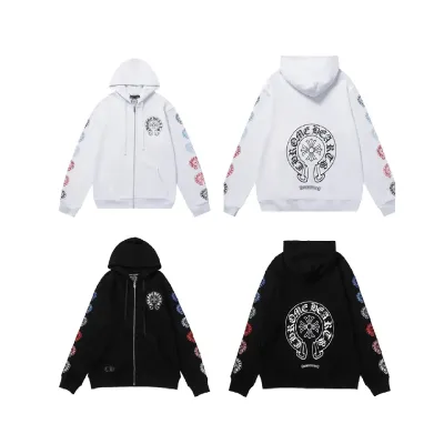 Chrome Hearts Multicolor Sleeve Zip Hoodie Black/White 01