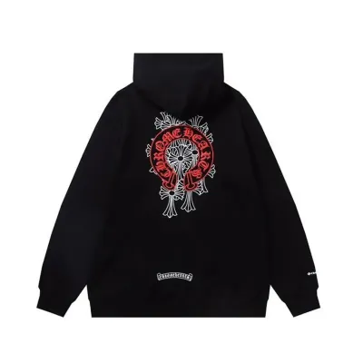Chrome Hearts Red Horseshoe Logo Zip Up Hoodie Black 02