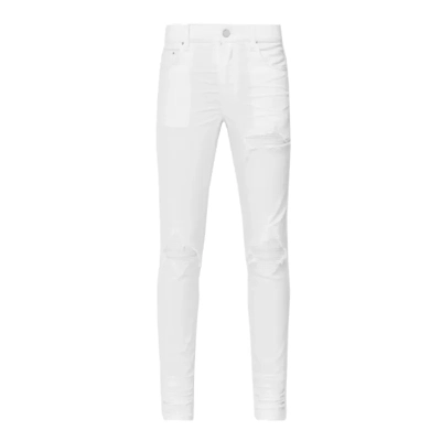 AMIRI White MX1 Jeans Distressing Throughout Skinny-fit Stretch Denim Jeans 01
