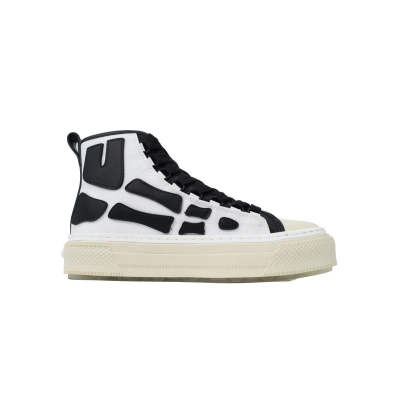 Amiri Skel Court High Cotton Canvas and Buffed Leather Sneakers White & Black 02