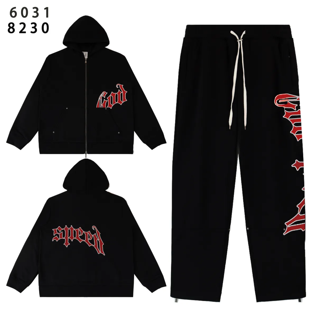Godspeed OG Logo Black Sweatsuit G6031-8230 Red Letter Print
