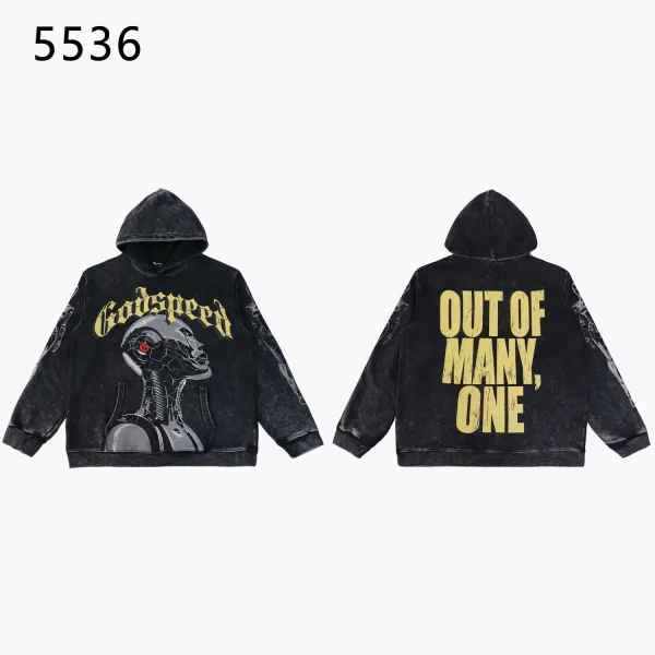 Godspeed Robot Print Hoodie #5536 Washed Black