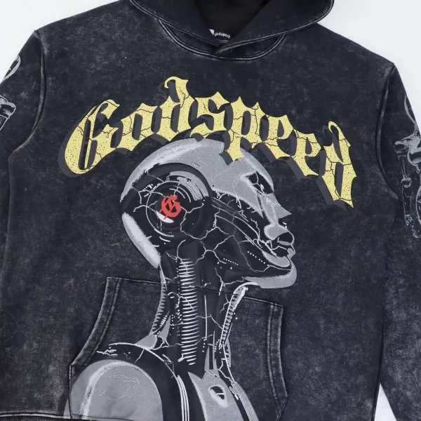 Godspeed Robot Print Hoodie #5536 Washed Black