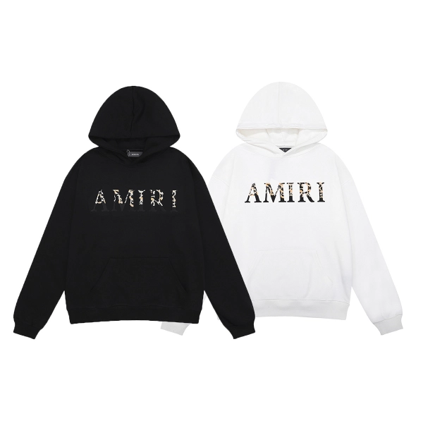 AMIRI Leopard Print Logo Hoodie #9202 Black/White