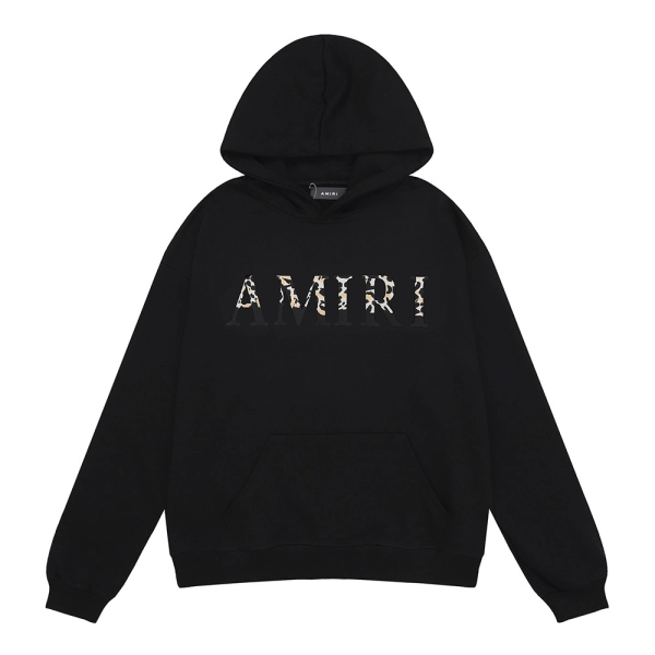 AMIRI Leopard Print Logo Hoodie #9202 Black/White