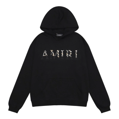 AMIRI Leopard Print Logo Hoodie #9202 Black/White 02