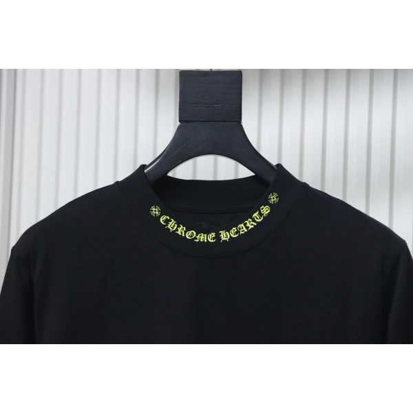 Chrome Hearts Yellow Neck Logo Sleeve T-Shirt Black