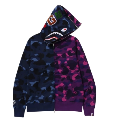 OBO BAPE Color Camo 1/2 Shark Full Zip Hoodie Navy Camo 02