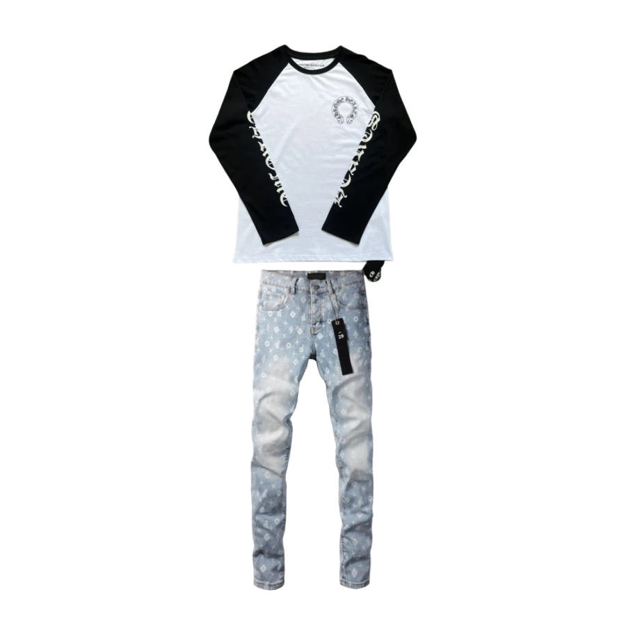 CHROME HEARTS Sweatshirt K9003 + Purple Brand Fashion Men Jeans 7.1