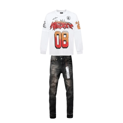 Hellstar ‘08’ Long-Sleeve T-Shirt D3231 White + Purple Brand Fashion Men Jeans YZ072413 01
