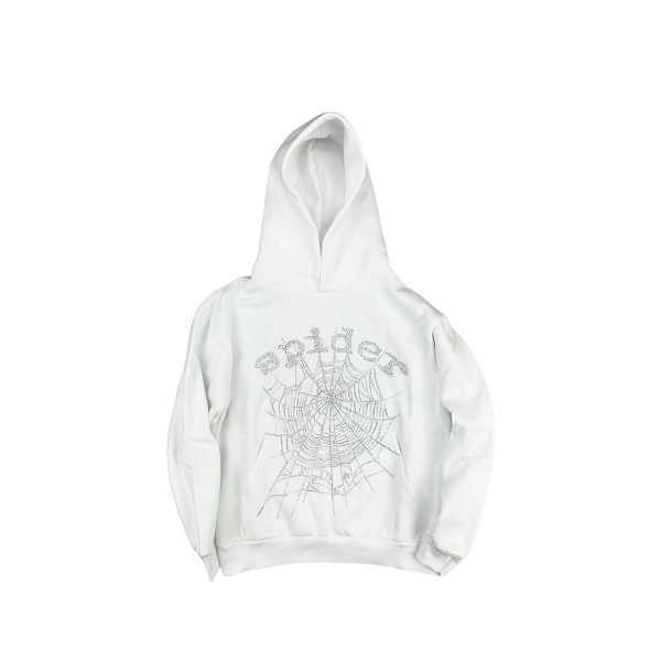 Sp5der OG Rhinestone Hoodie White