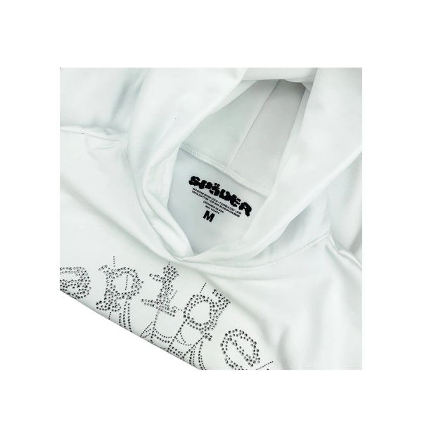 Sp5der OG Rhinestone Hoodie White