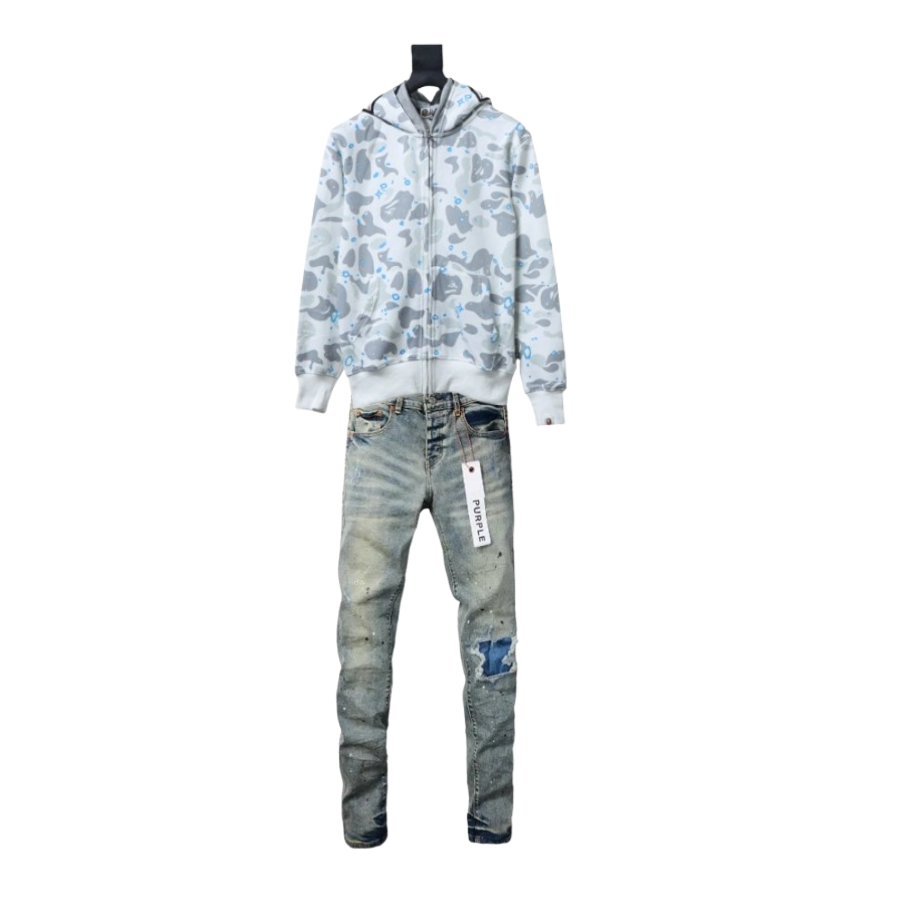 BAPE Space Camo Shark Full Zip Hoodie White + Purple Brand Fashion Men Jeans YZ072414