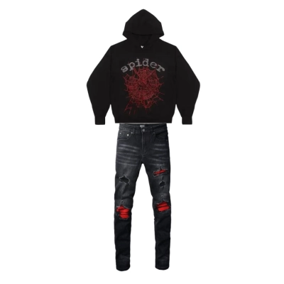 Sp5der OG Rhinestone Hoodie Black 2022 + Amiri Jean 886 01