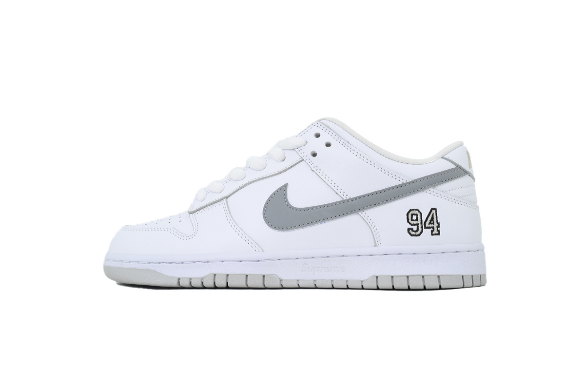 Top Version Nike Supreme x Dunk Low SB White Metallic Silver HQ8487-100 