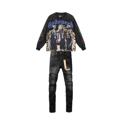 Godspeed Dream Team Long Sleeve T-shirt #1106 Black Wash + KSUBI Jeans- 3015 01
