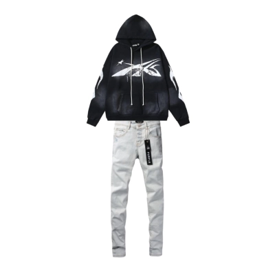 Hellstar Spiderweb Sport Black Hoodie #2039 + Purple Brand Fashion Men Jeans 10 01