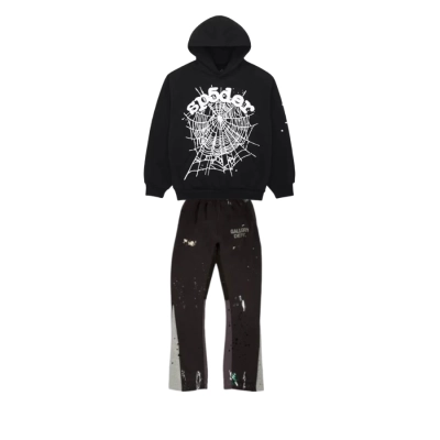 Sp5der Worldwide Black OG Web Hoodie + Gallery Dept. Painted Flare Sweat Pants Washed Black 01