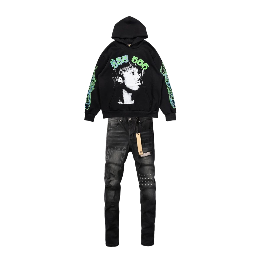 Sp5der X Juice Wrld 999 Hoodie Black  + KSUBI Jeans- 3015