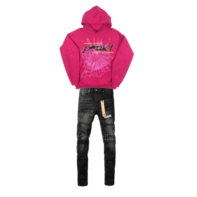 Sp5der Young Thug Punk Hoodie Pink + KSUBI Jeans- 3015 01