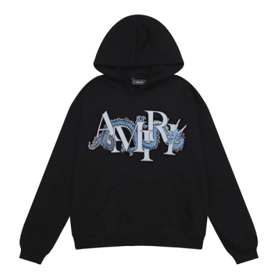 AMIRI CNY Dragon Hoodie #9238 Black + Gallery Dept Graffiti Splatter Sweatpants Black Blue 02