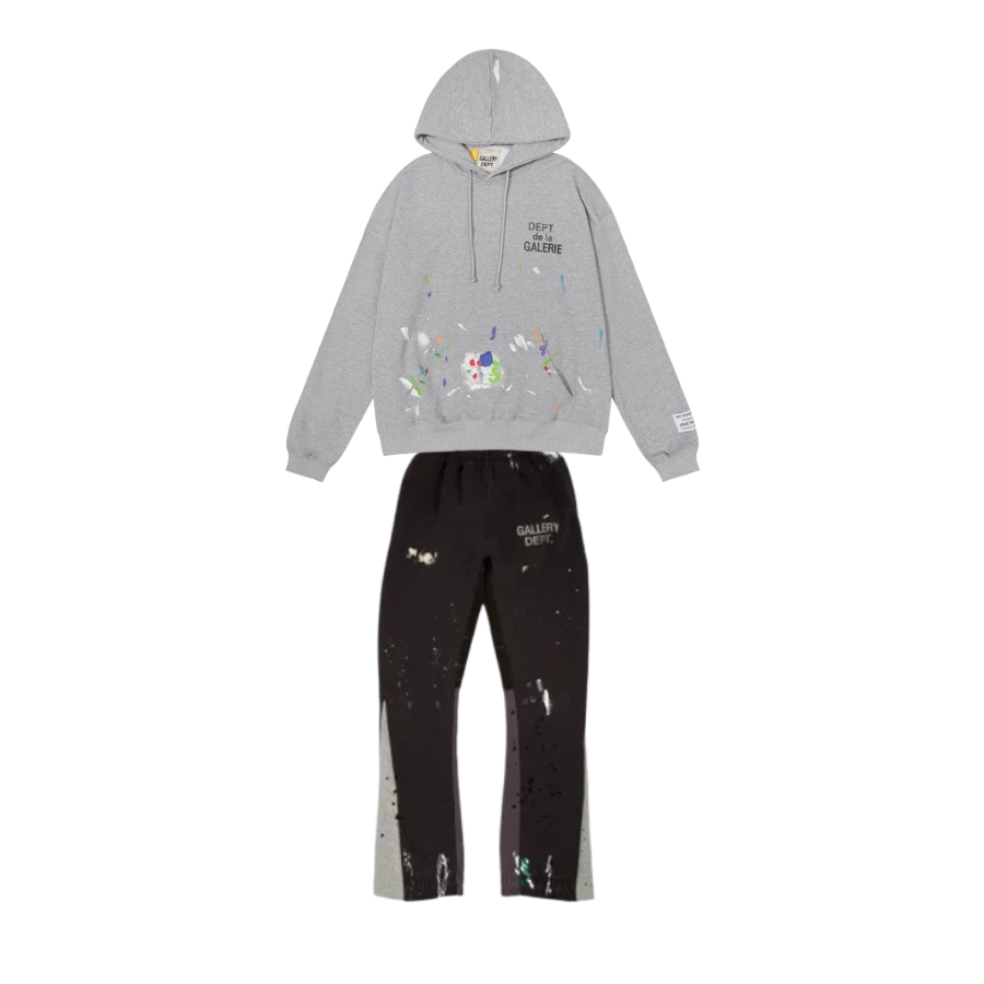 Gallery Dept Printed Hoodie Gray + Gallery Dept. Painted Flare Sweat Pants Washed Black