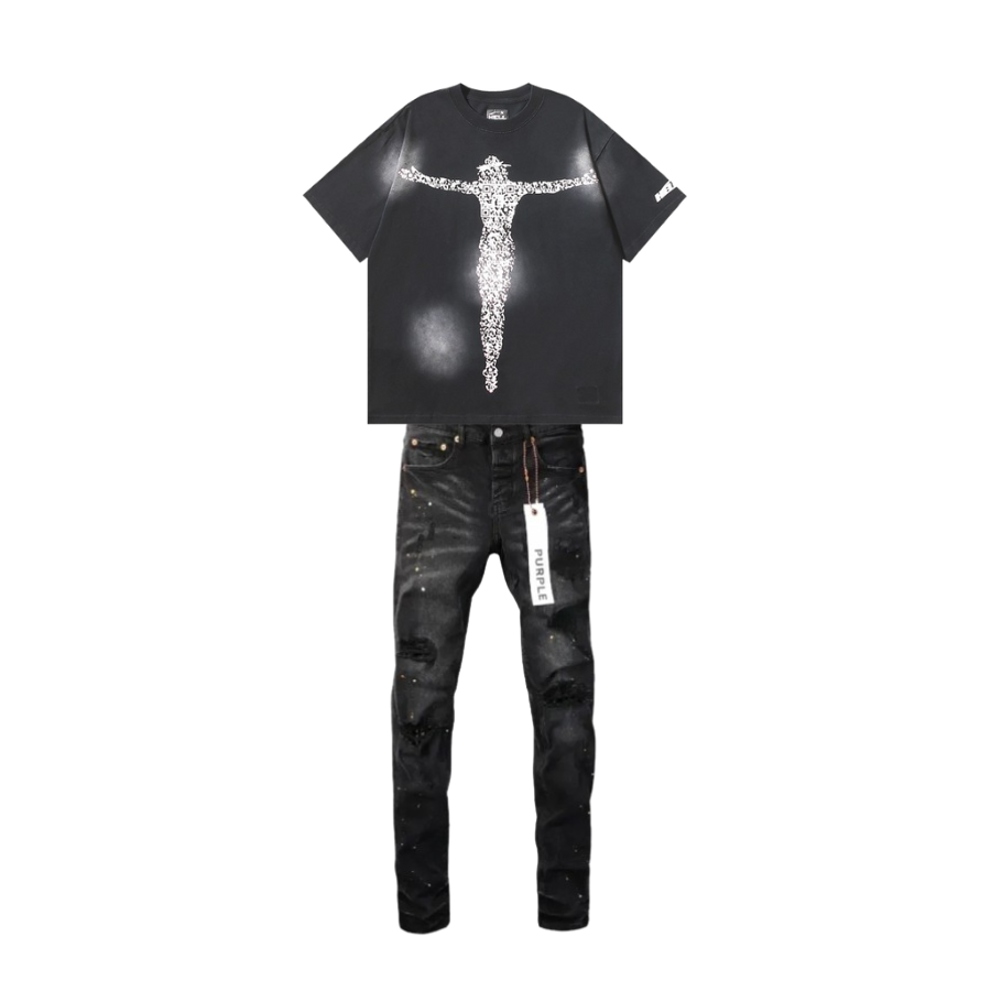 Hellstar Christ T-shirt #652 Washed Black + Purple Brand Fashion Men Jeans YZ072426