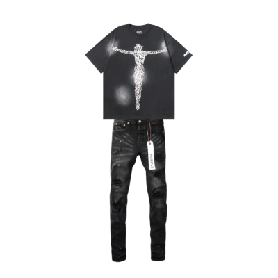 Hellstar Christ T-shirt #652 Washed Black + Purple Brand Fashion Men Jeans YZ072426 01