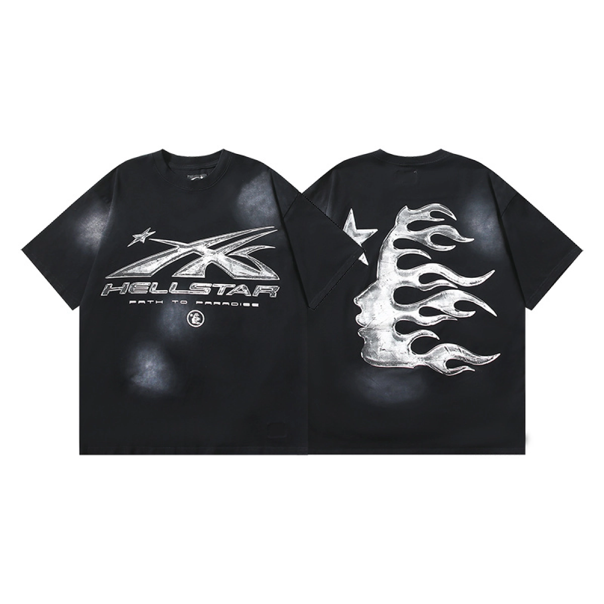 Hellstar Sport Logo Gel Black T-Shirt White + Hellstar Studios Records sweatpants Black