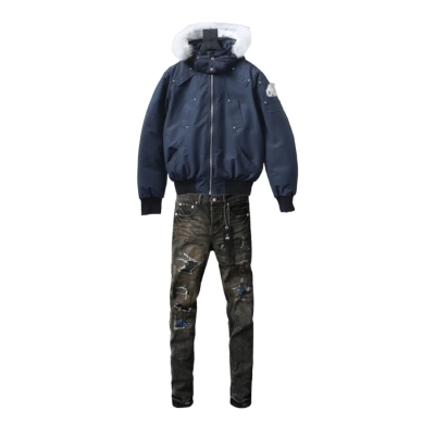 Moose Knuckles Men's Balistic Bomber Zip-Up Fur Jacket Dark Blue + Purple Brand Fashion Men Jeans 3 01