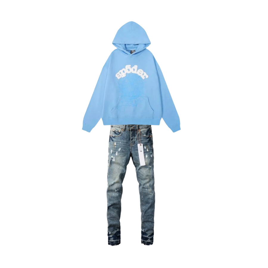 Sp5der Web Hoodie Blue + Purple Brand Fashion Men Jeans 4